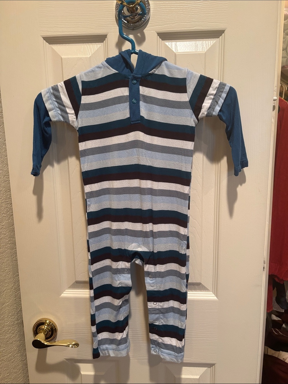 Kickee Pants Print Bamboo Long Sleeve Hooded Romper - Meterology Stripe 12-18 Mo